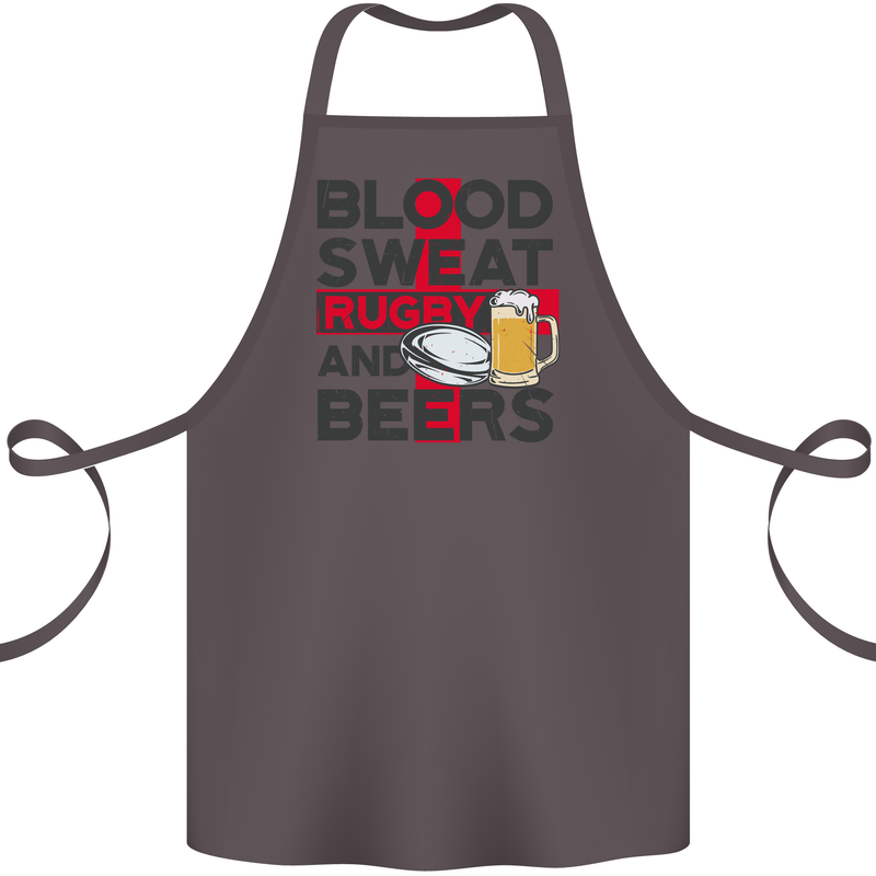 Blood Sweat Rugby and Beers England Funny Cotton Apron 100% Organic Dark Grey