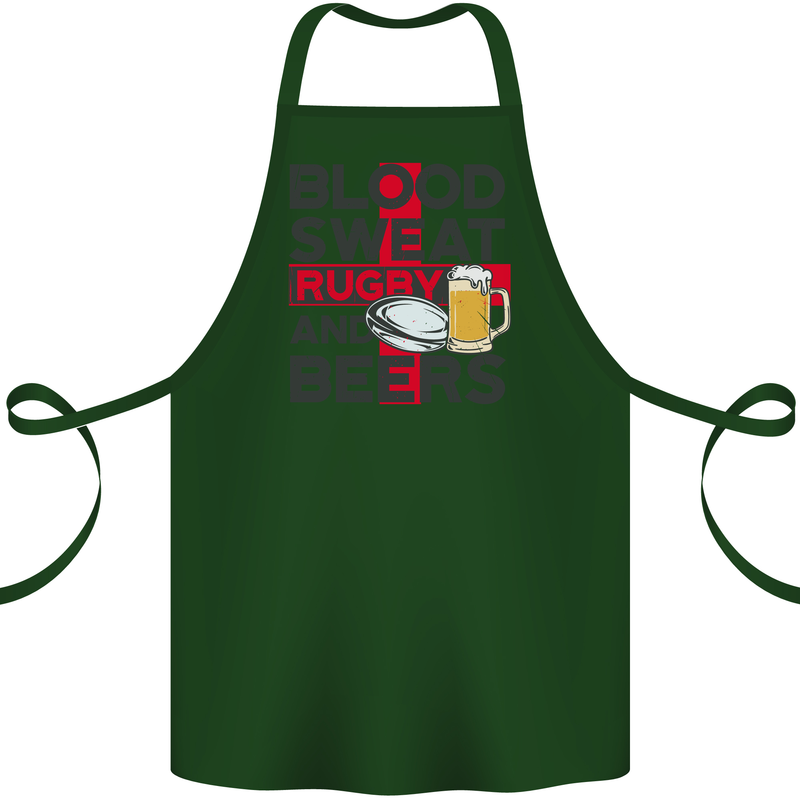Blood Sweat Rugby and Beers England Funny Cotton Apron 100% Organic Forest Green