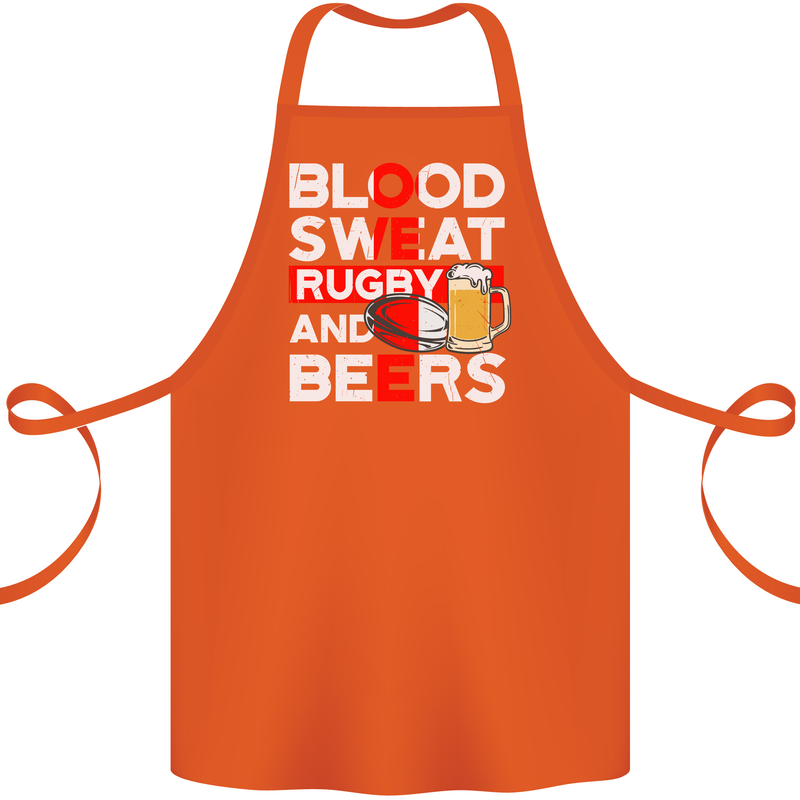 Blood Sweat Rugby and Beers England Funny Cotton Apron 100% Organic Orange