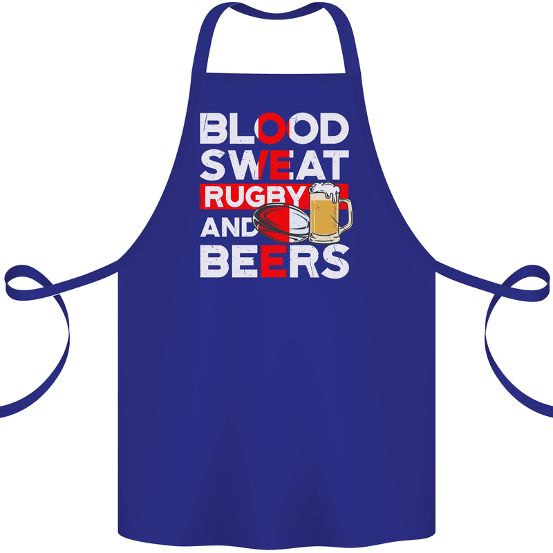 Blood Sweat Rugby and Beers England Funny Cotton Apron 100% Organic Royal Blue