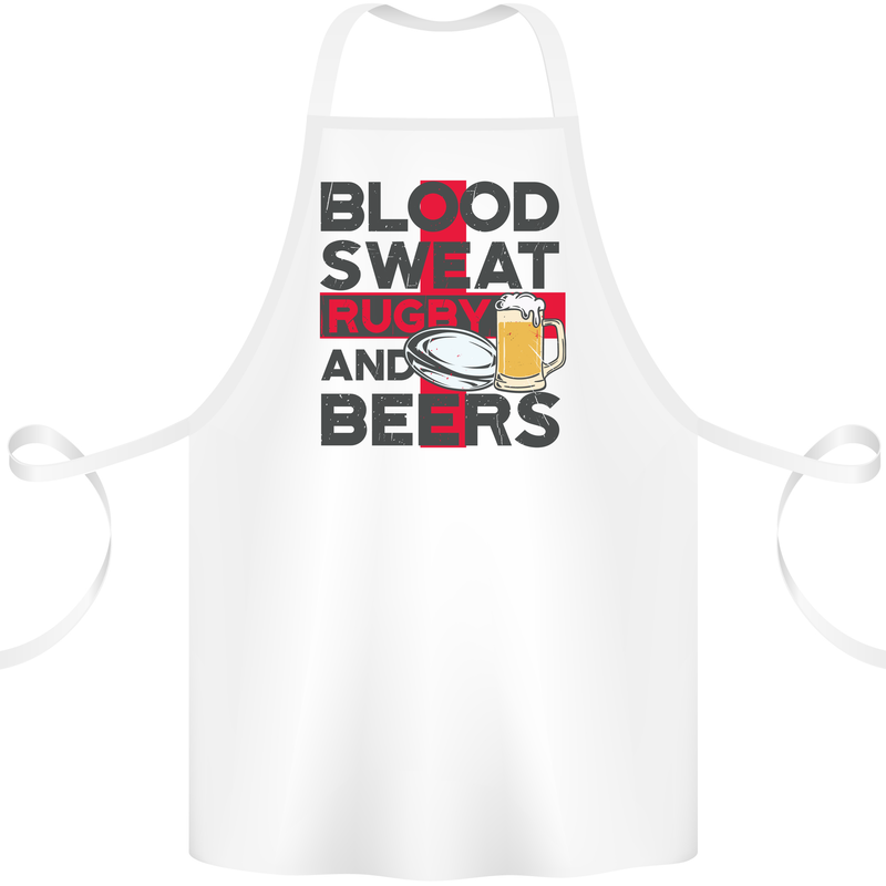 Blood Sweat Rugby and Beers England Funny Cotton Apron 100% Organic White