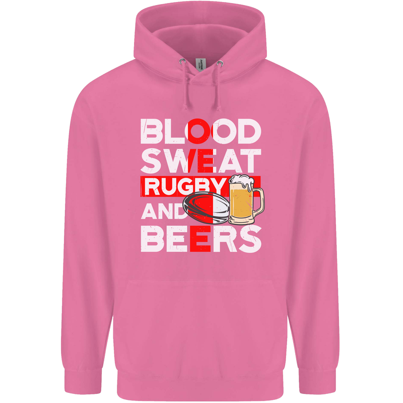 Blood Sweat Rugby and Beers England Funny Mens 80% Cotton Hoodie Azelea