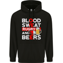 Blood Sweat Rugby and Beers England Funny Mens 80% Cotton Hoodie Black