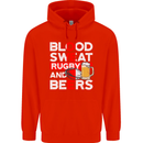 Blood Sweat Rugby and Beers England Funny Mens 80% Cotton Hoodie Bright Red