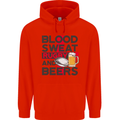 Blood Sweat Rugby and Beers England Funny Mens 80% Cotton Hoodie Bright Red
