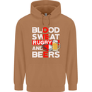 Blood Sweat Rugby and Beers England Funny Mens 80% Cotton Hoodie Caramel Latte