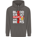 Blood Sweat Rugby and Beers England Funny Mens 80% Cotton Hoodie Charcoal