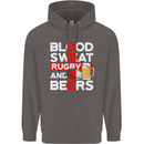 Blood Sweat Rugby and Beers England Funny Mens 80% Cotton Hoodie Charcoal