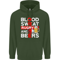 Blood Sweat Rugby and Beers England Funny Mens 80% Cotton Hoodie Forest Green