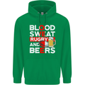Blood Sweat Rugby and Beers England Funny Mens 80% Cotton Hoodie Irish Green