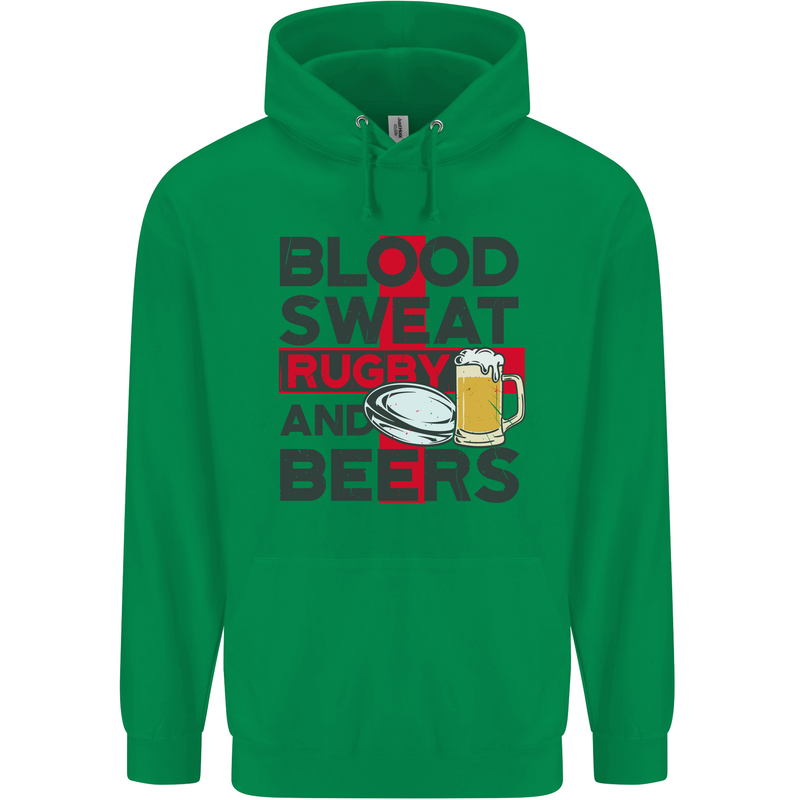 Blood Sweat Rugby and Beers England Funny Mens 80% Cotton Hoodie Irish Green