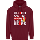 Blood Sweat Rugby and Beers England Funny Mens 80% Cotton Hoodie Maroon