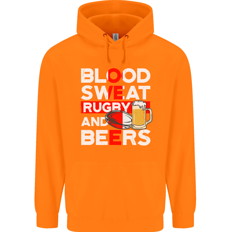 Blood Sweat Rugby and Beers England Funny Mens 80% Cotton Hoodie Orange