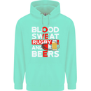Blood Sweat Rugby and Beers England Funny Mens 80% Cotton Hoodie Peppermint