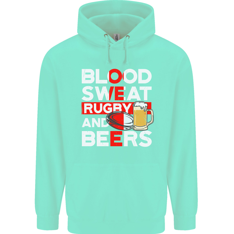 Blood Sweat Rugby and Beers England Funny Mens 80% Cotton Hoodie Peppermint