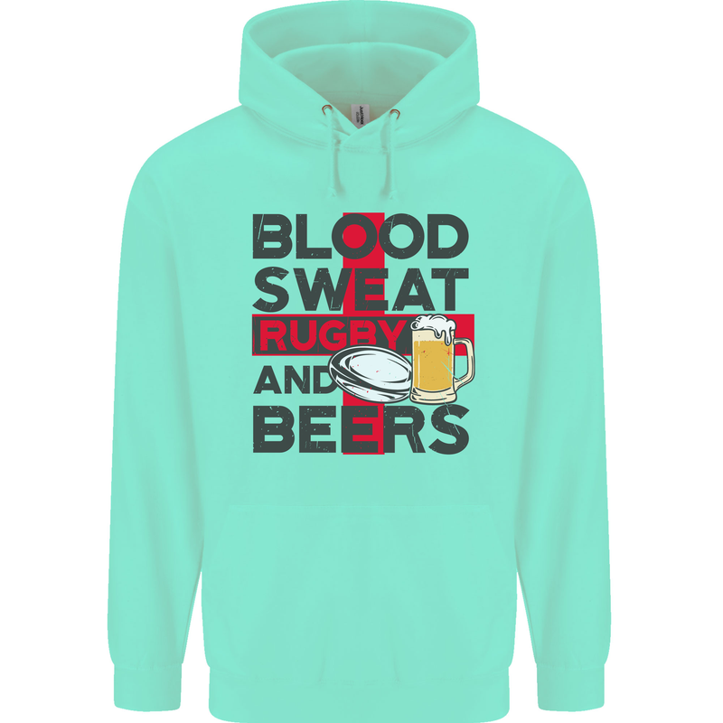Blood Sweat Rugby and Beers England Funny Mens 80% Cotton Hoodie Peppermint
