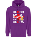 Blood Sweat Rugby and Beers England Funny Mens 80% Cotton Hoodie Purple