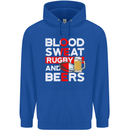 Blood Sweat Rugby and Beers England Funny Mens 80% Cotton Hoodie Royal Blue
