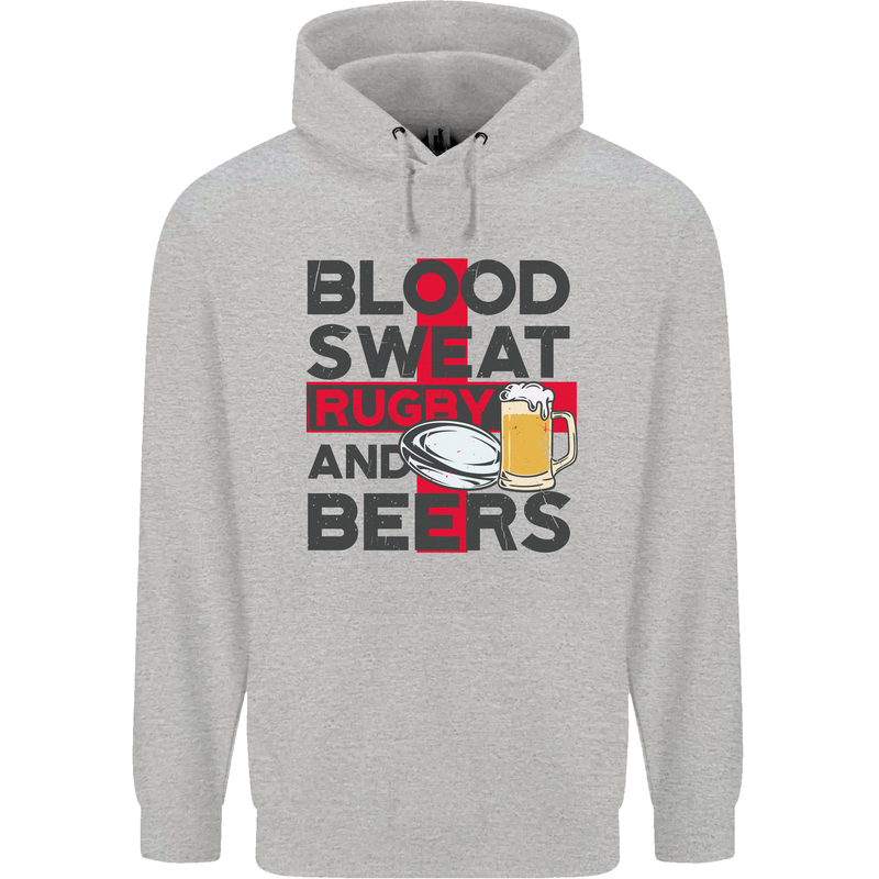 Blood Sweat Rugby and Beers England Funny Mens 80% Cotton Hoodie Sports Grey