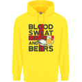 Blood Sweat Rugby and Beers England Funny Mens 80% Cotton Hoodie Yellow