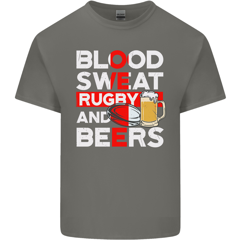 Blood Sweat Rugby and Beers England Funny Mens Cotton T-Shirt Tee Top Charcoal