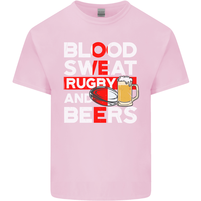 Blood Sweat Rugby and Beers England Funny Mens Cotton T-Shirt Tee Top Light Pink
