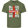 Blood Sweat Rugby and Beers England Funny Mens Cotton T-Shirt Tee Top Military Green