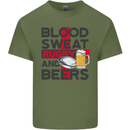Blood Sweat Rugby and Beers England Funny Mens Cotton T-Shirt Tee Top Military Green