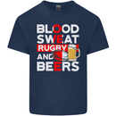 Blood Sweat Rugby and Beers England Funny Mens Cotton T-Shirt Tee Top Navy Blue
