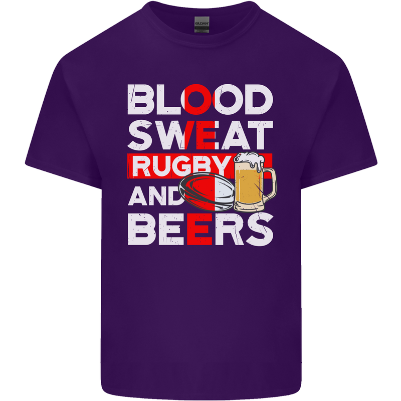 Blood Sweat Rugby and Beers England Funny Mens Cotton T-Shirt Tee Top Purple