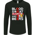 Blood Sweat Rugby and Beers England Funny Mens Long Sleeve T-Shirt Black