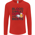 Blood Sweat Rugby and Beers England Funny Mens Long Sleeve T-Shirt Red