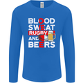 Blood Sweat Rugby and Beers England Funny Mens Long Sleeve T-Shirt Royal Blue