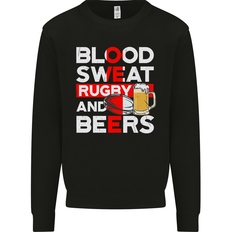 Blood Sweat Rugby and Beers England Funny Mens Sweatshirt Jumper Black