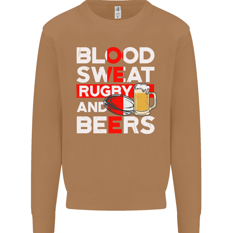 Blood Sweat Rugby and Beers England Funny Mens Sweatshirt Jumper Caramel Latte