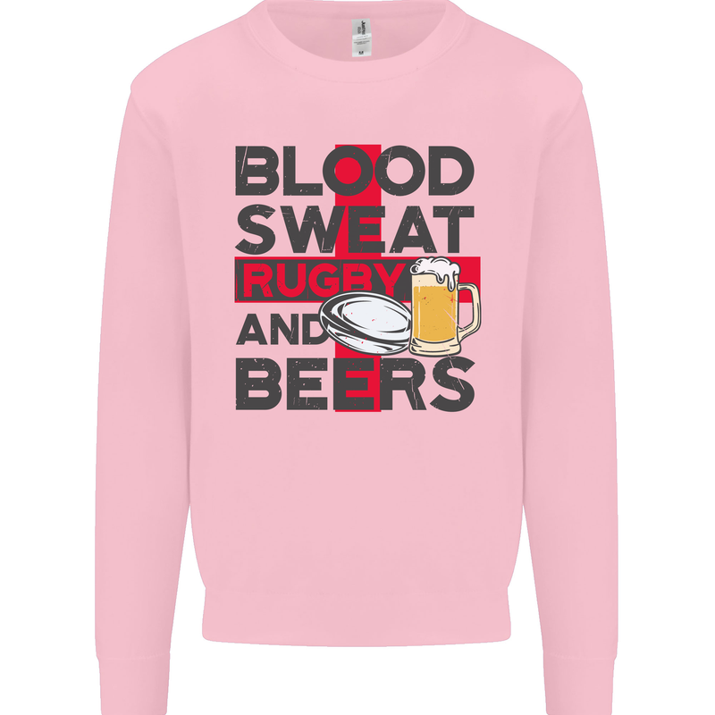 Blood Sweat Rugby and Beers England Funny Mens Sweatshirt Jumper Light Pink