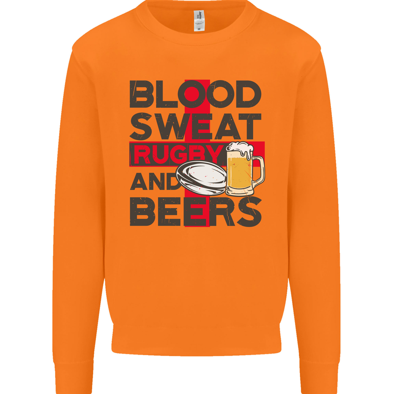Blood Sweat Rugby and Beers England Funny Mens Sweatshirt Jumper Orange