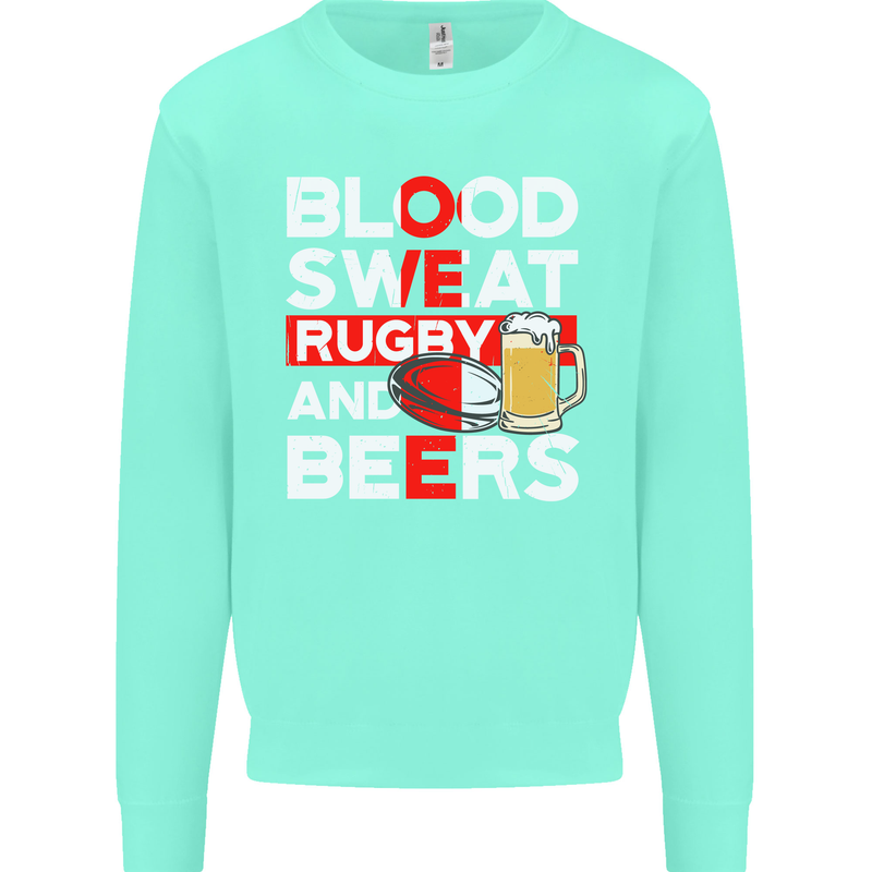 Blood Sweat Rugby and Beers England Funny Mens Sweatshirt Jumper Peppermint
