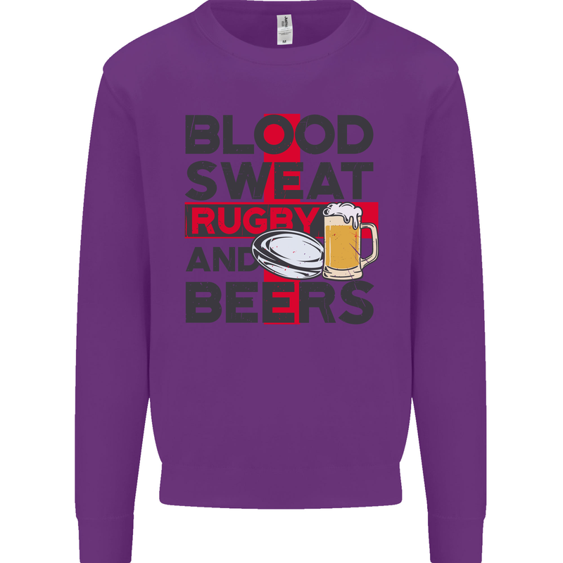 Blood Sweat Rugby and Beers England Funny Mens Sweatshirt Jumper Purple