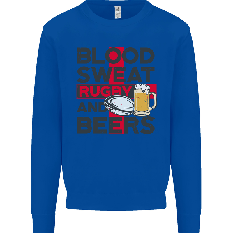 Blood Sweat Rugby and Beers England Funny Mens Sweatshirt Jumper Royal Blue