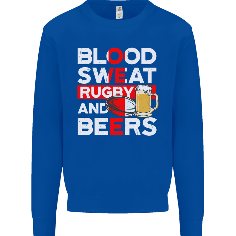 Blood Sweat Rugby and Beers England Funny Mens Sweatshirt Jumper Royal Blue