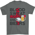 Blood Sweat Rugby and Beers England Funny Mens T-Shirt Cotton Gildan Charcoal