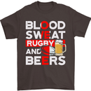 Blood Sweat Rugby and Beers England Funny Mens T-Shirt Cotton Gildan Dark Chocolate