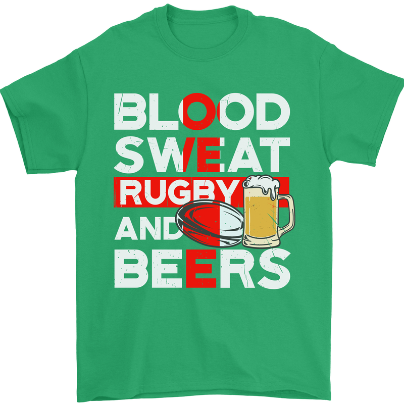Blood Sweat Rugby and Beers England Funny Mens T-Shirt Cotton Gildan Irish Green