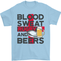 Blood Sweat Rugby and Beers England Funny Mens T-Shirt Cotton Gildan Light Blue