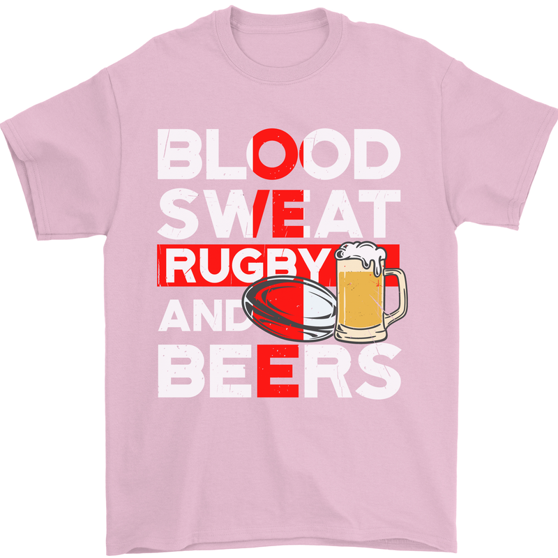Blood Sweat Rugby and Beers England Funny Mens T-Shirt Cotton Gildan Light Pink