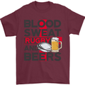 Blood Sweat Rugby and Beers England Funny Mens T-Shirt Cotton Gildan Maroon