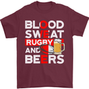 Blood Sweat Rugby and Beers England Funny Mens T-Shirt Cotton Gildan Maroon