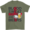 Blood Sweat Rugby and Beers England Funny Mens T-Shirt Cotton Gildan Military Green