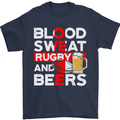 Blood Sweat Rugby and Beers England Funny Mens T-Shirt Cotton Gildan Navy Blue